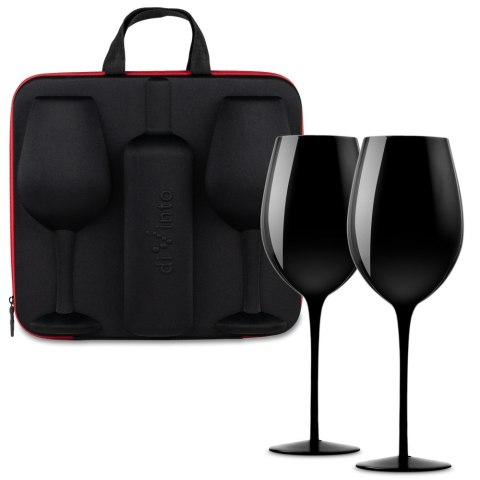 Etui na wino z 2 kieliszkami do wina Black Premium diVinto